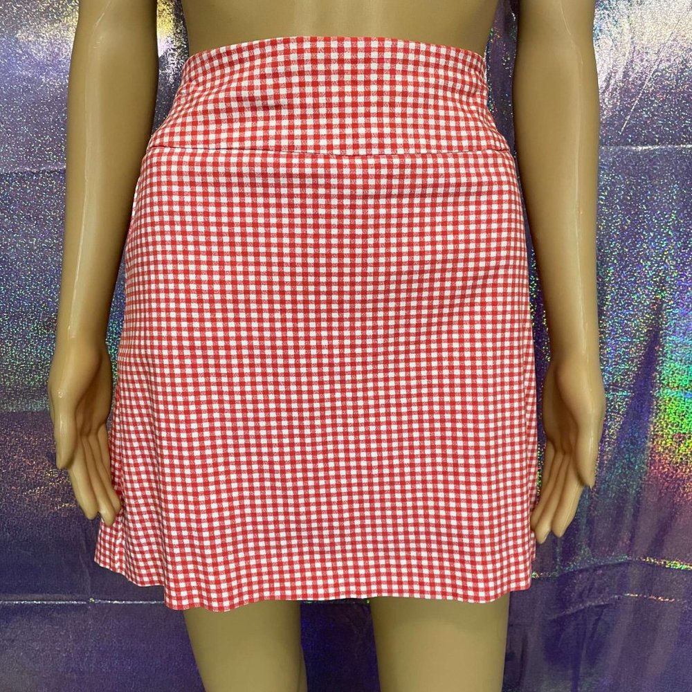 Cute Red Gingham Cottagecore Skirt Size 14 Retro Style Picnic